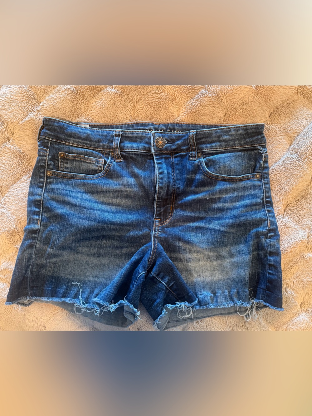 American Eagle Outfitters Dark Blue Frayed Hem Denim Shorts